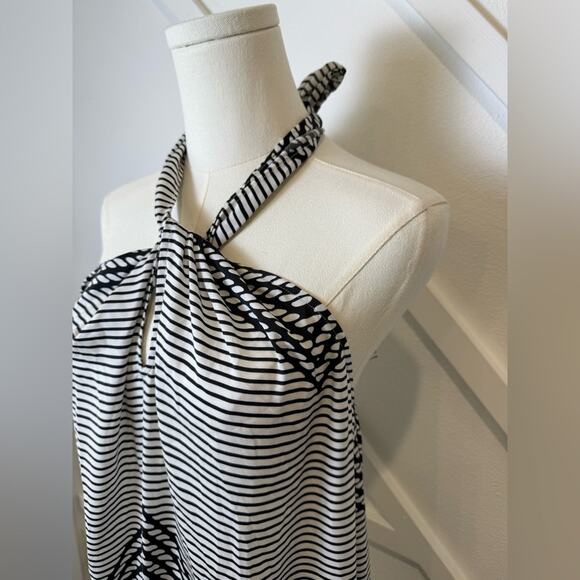 NWT Banana Republic Twist Neck Halter Midi Dress Black And White Abstract Size S - Picture 3 of 10